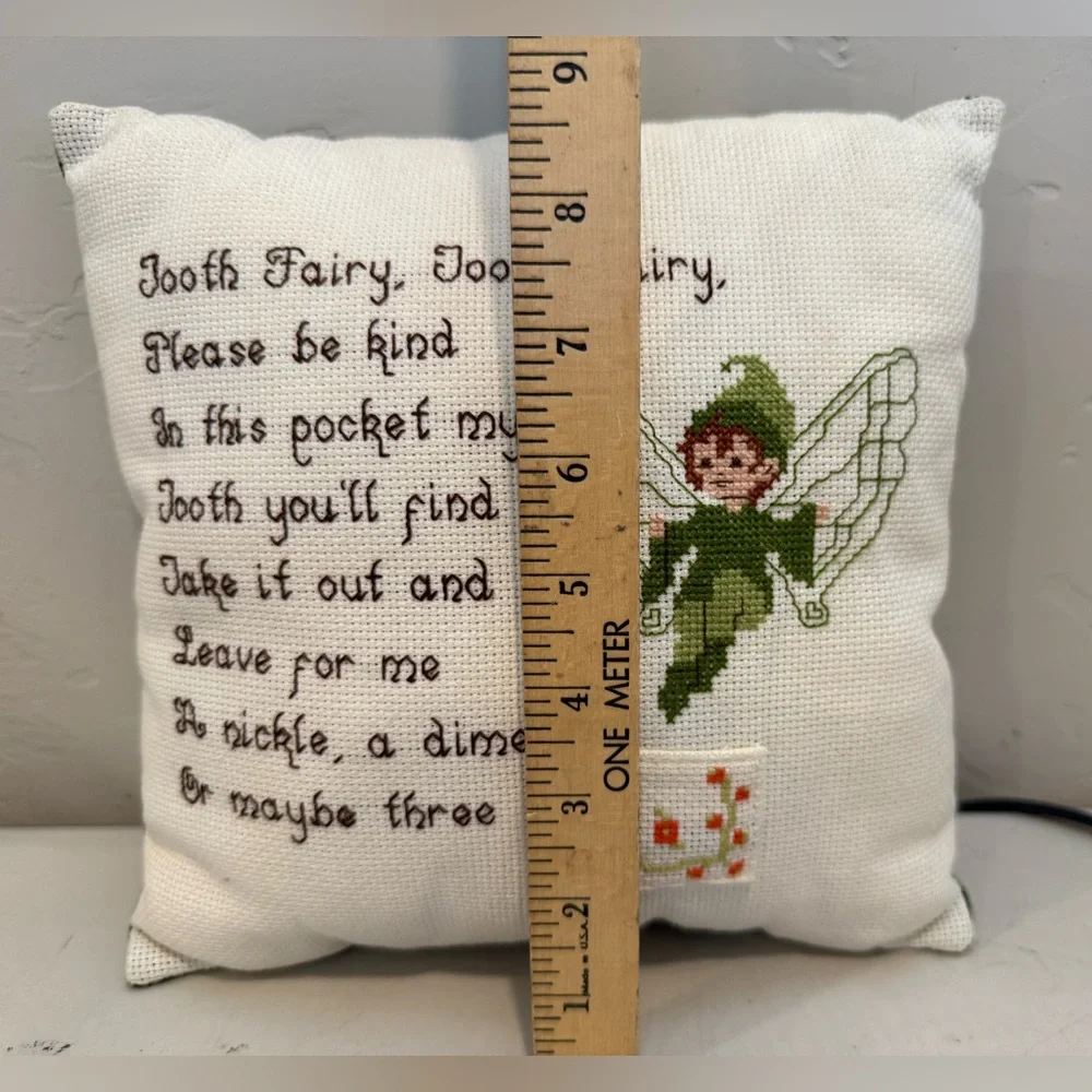 Vintage Hand Cross Stitched‎ Tooth Fairy Pillow (10